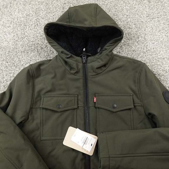 NEW Levis Jacket Mens S Green Softshell Sherpa Fleece Lined Zip Trucker Coat NWT - Picture 6 of 16